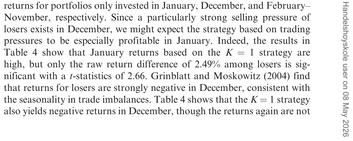 Table 4: show that January returns based on the K 1 strategy are