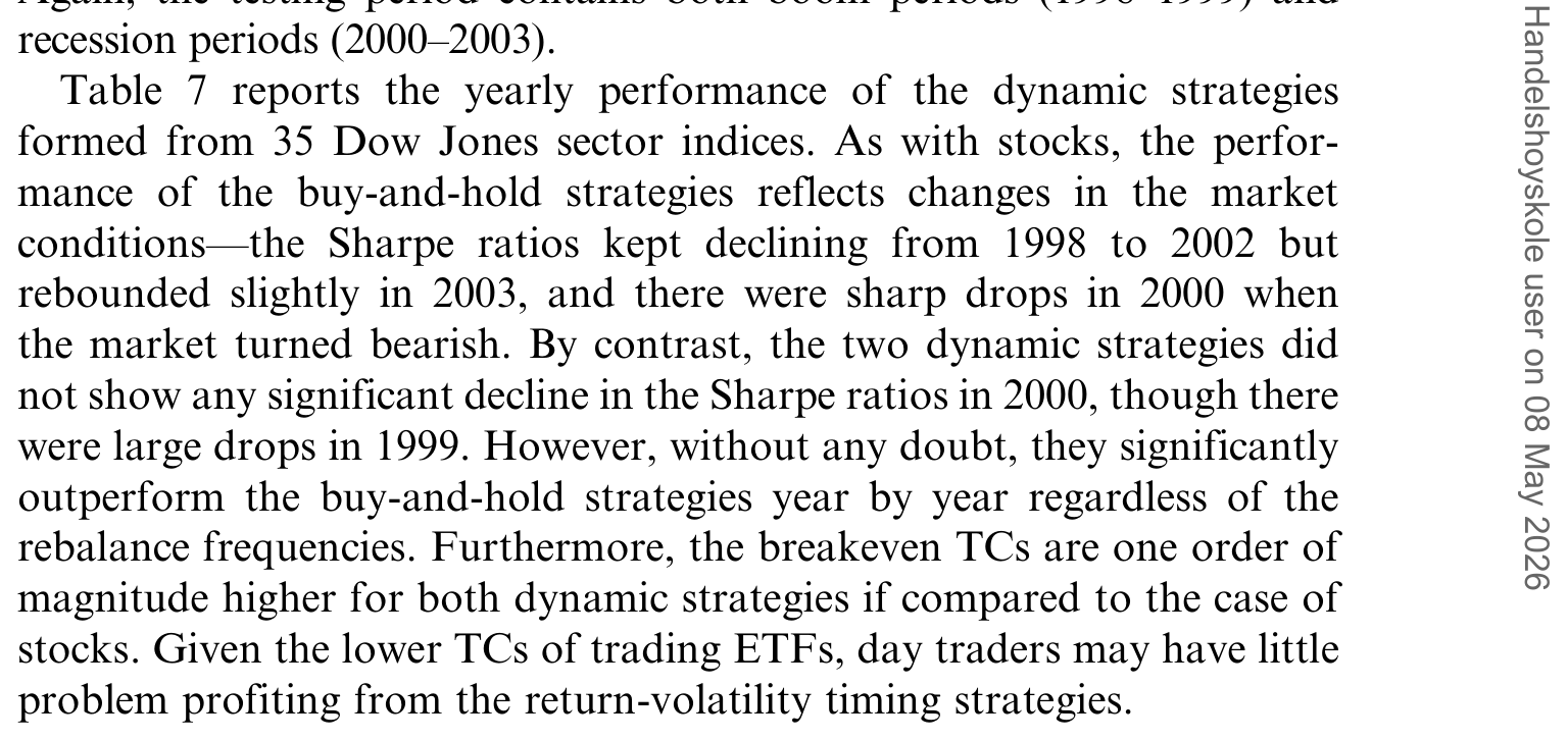 Table 7: reports the yearly performance of the dynamic strategies