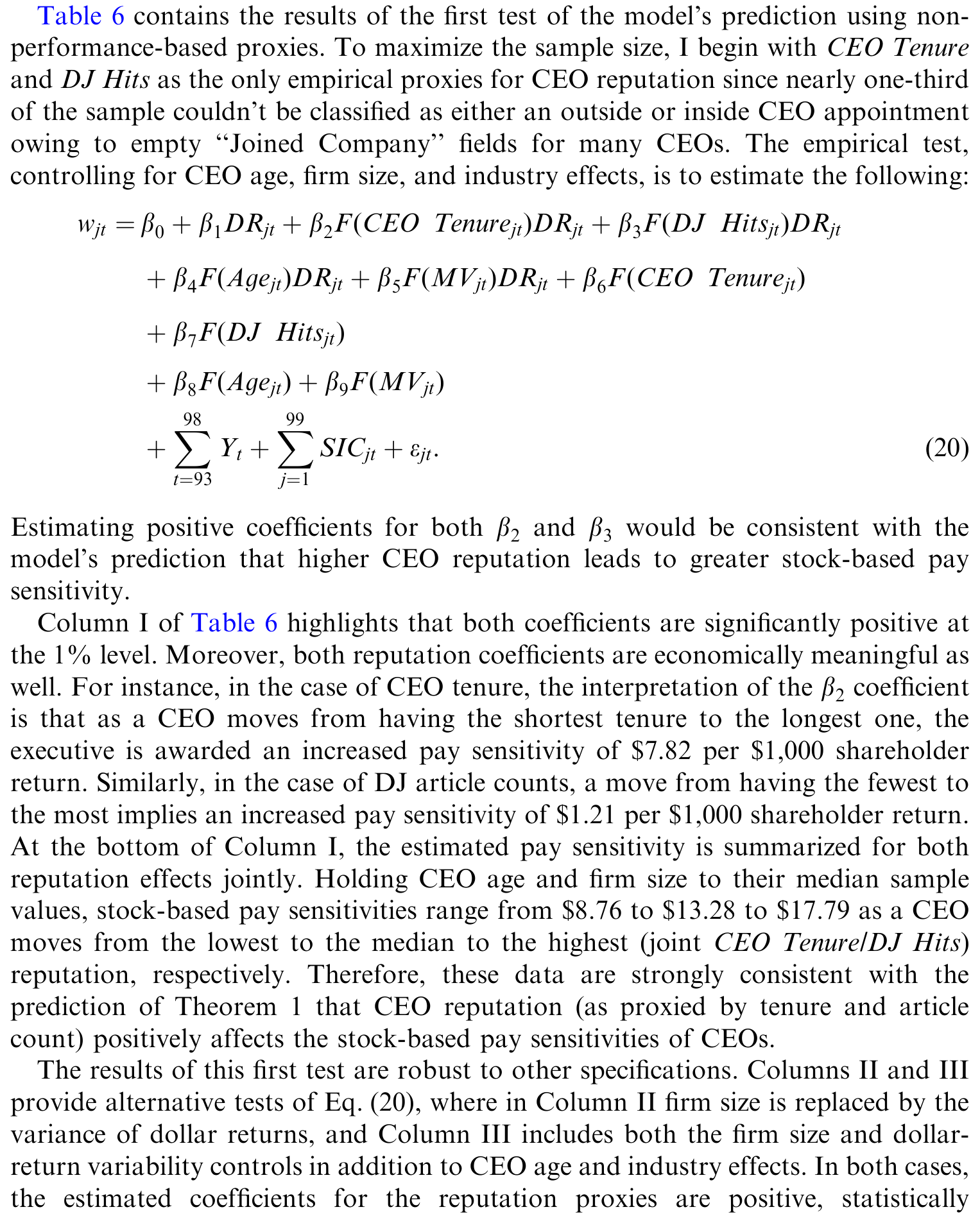 Table 6: contains the results of the first test of the model’s prediction using non-