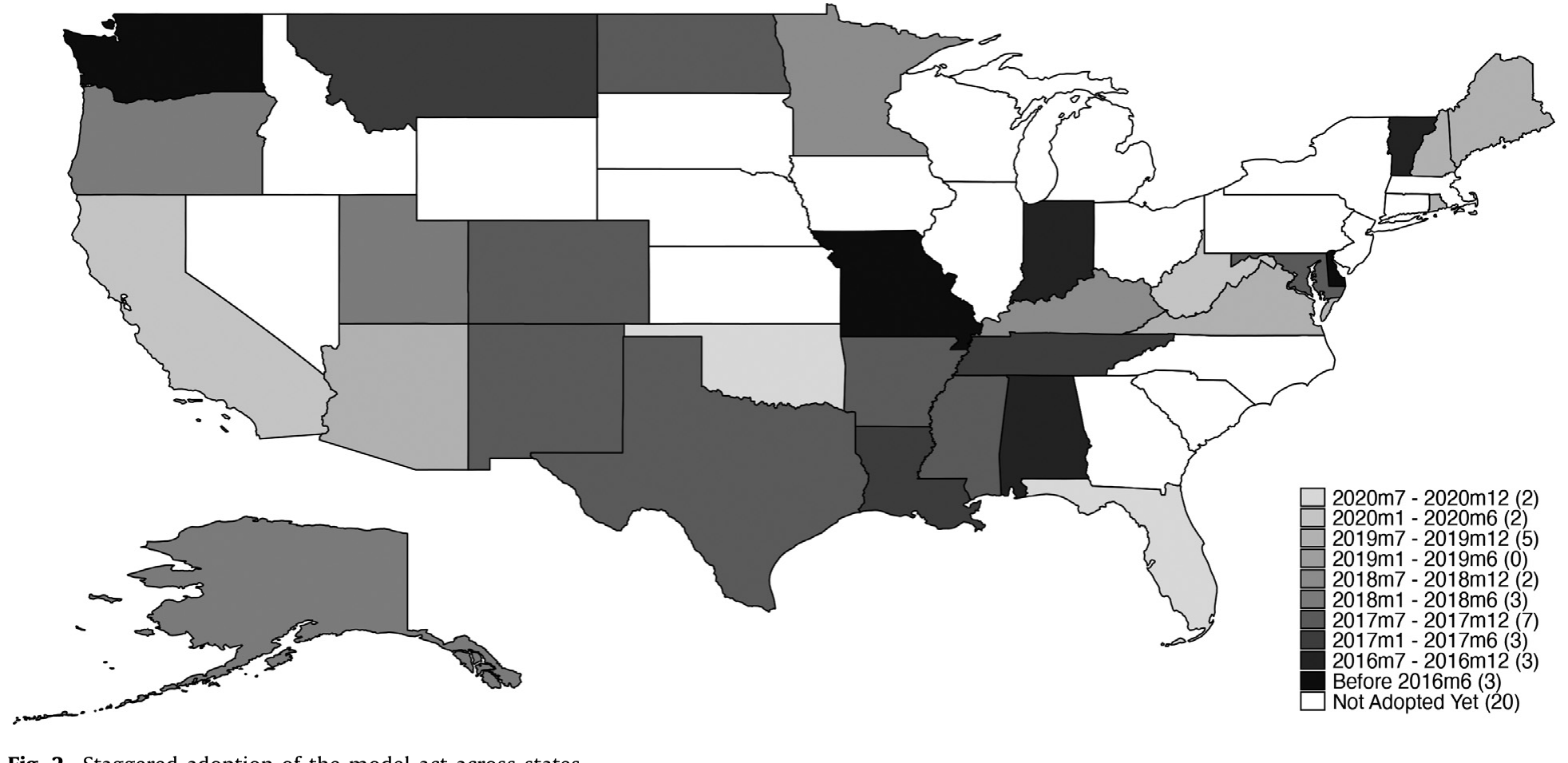 Figure 2: Staggered adoption of the model act across states