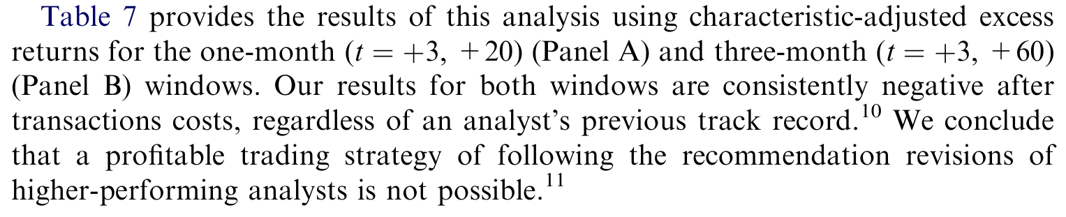Table 7: provides the results of this analysis using characteristic-adjusted excess