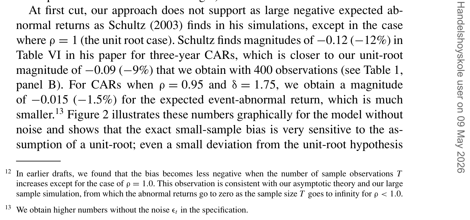 Table VI: in his paper for three-year CARs, which is closer to our unit-root