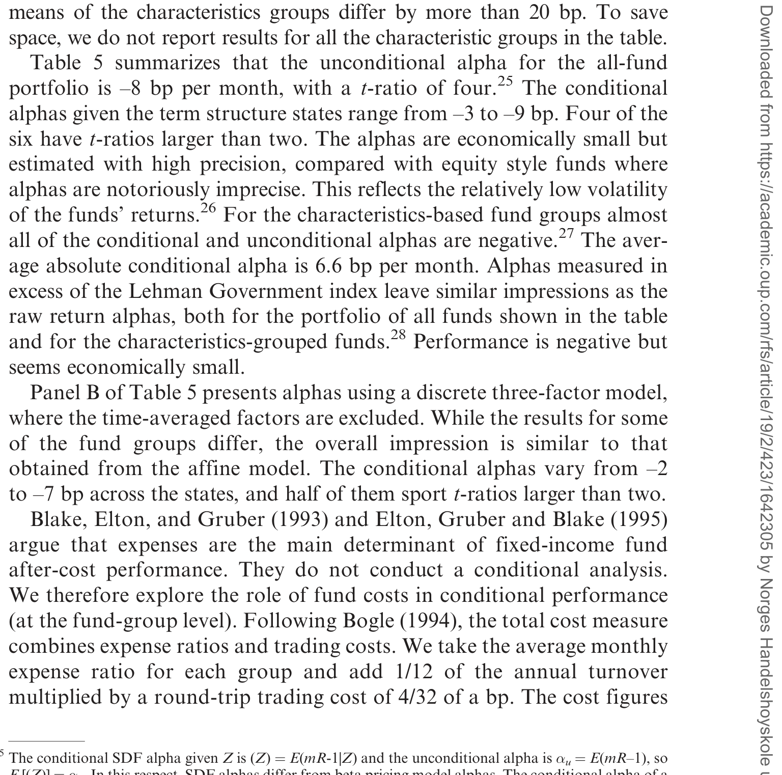 Table 5: summarizes that the unconditional alpha for the all-fund
