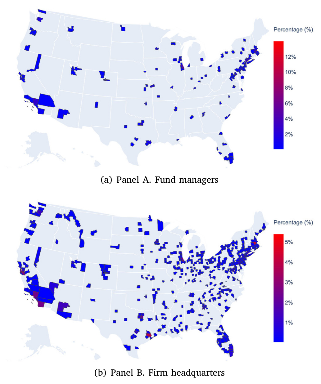 Figure 1: Locations of sample fund managers and firm headquarters