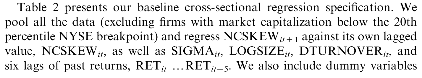 Table 2: presents our baseline cross-sectional regression specification. We