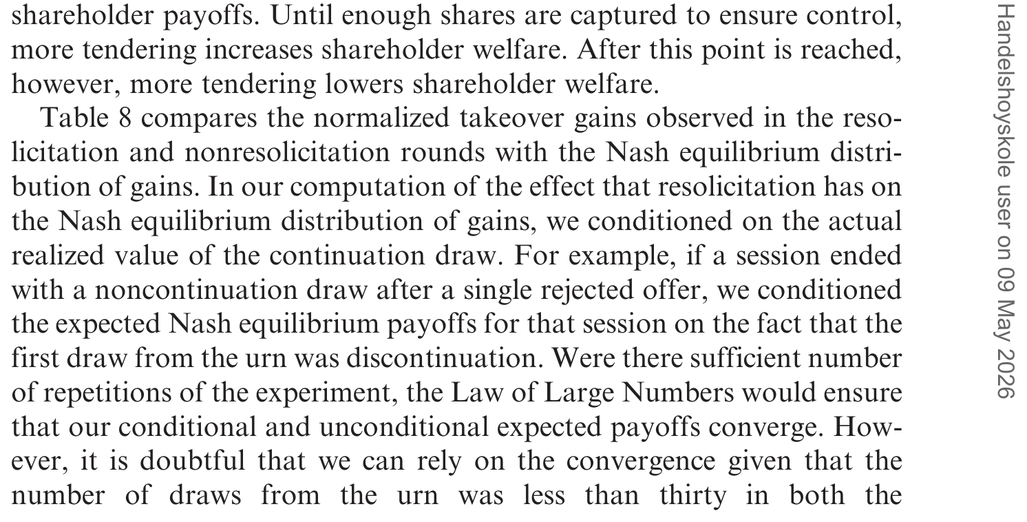 Table 8: compares the normalized takeover gains observed in the reso-