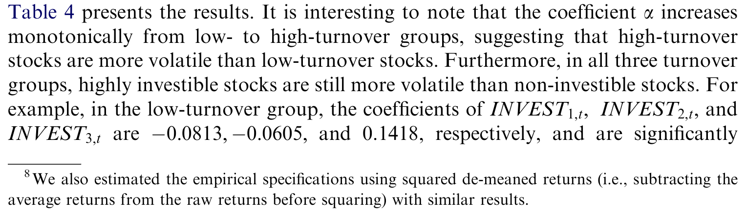 Table 4: presents the results. It is interesting to note that the coefficient a increases