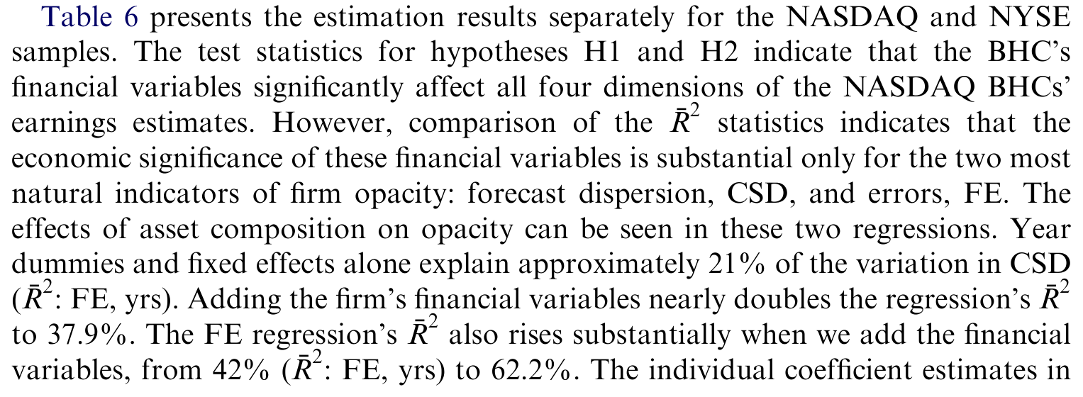 Table 6: presents the estimation results separately for the NASDAQ and NYSE