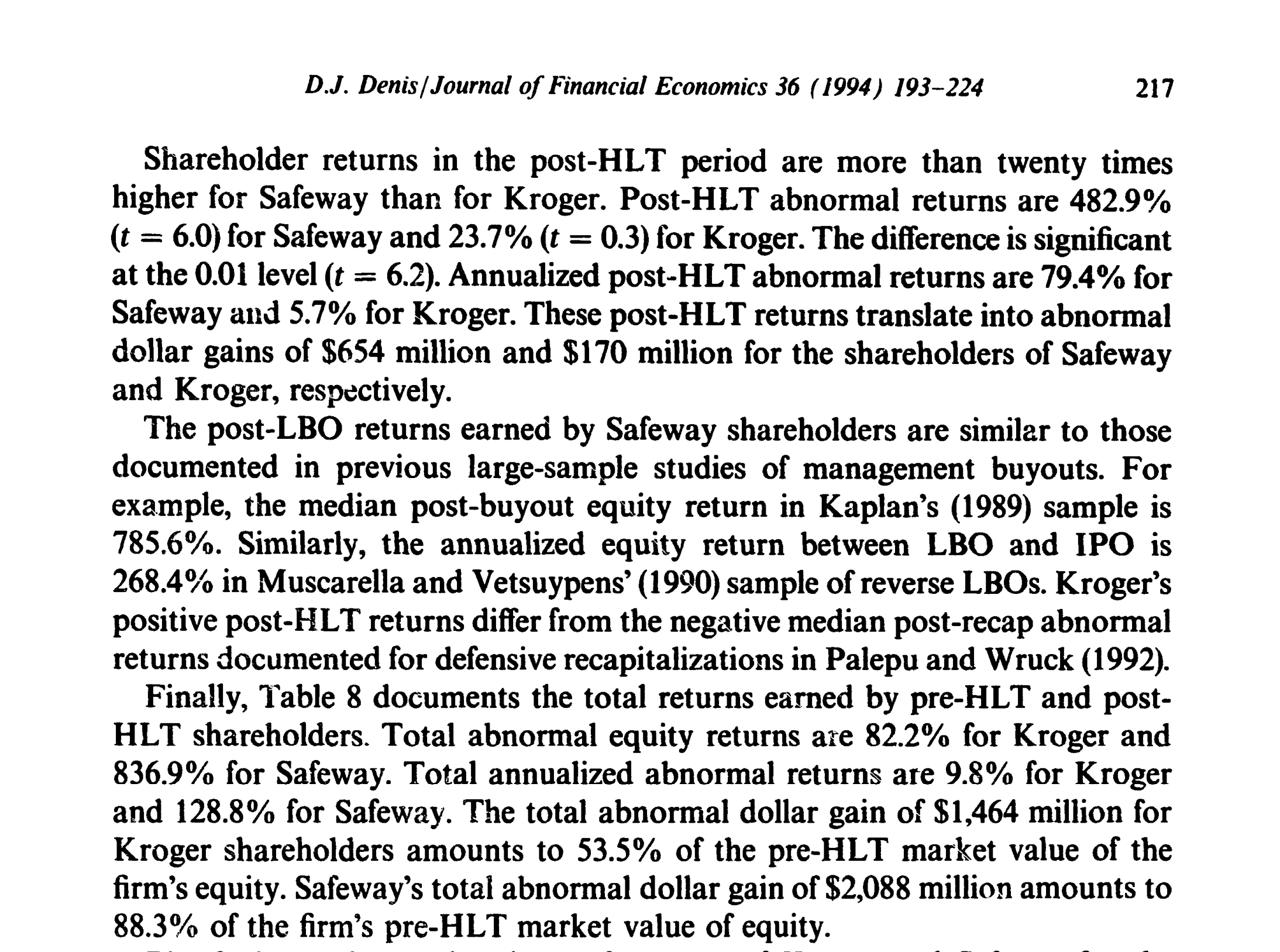 Figure 3: shows the stock price performance of Kroger and Safeway for the