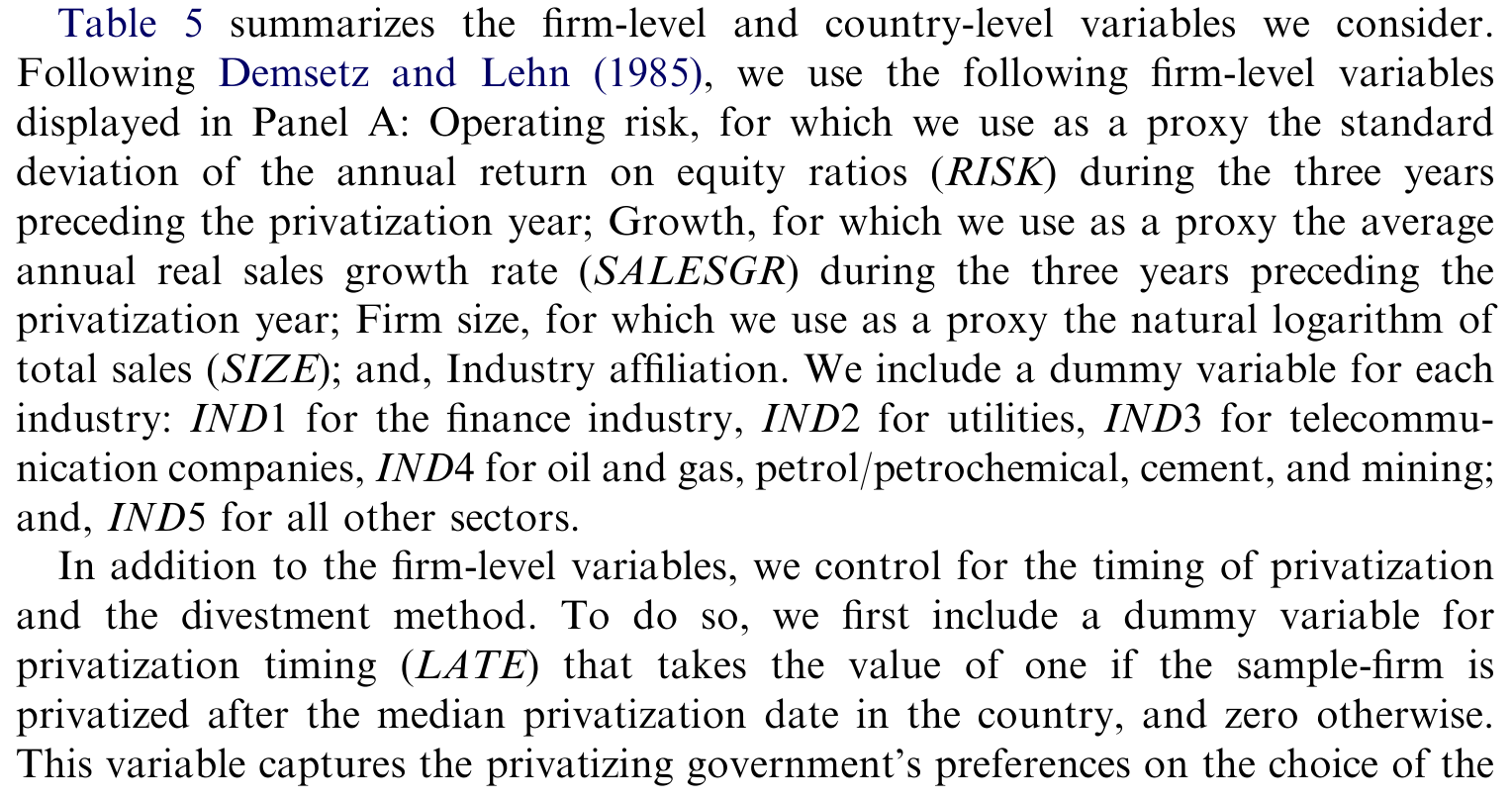 Table 5: summarizes the firm-level and country-level variables we consider