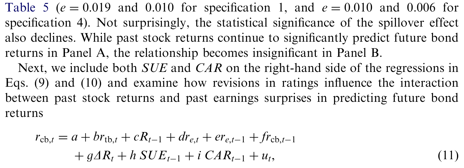 Table 5: (e¼0:019 and 0.010 for specification 1, and e¼0:010 and 0.006 for