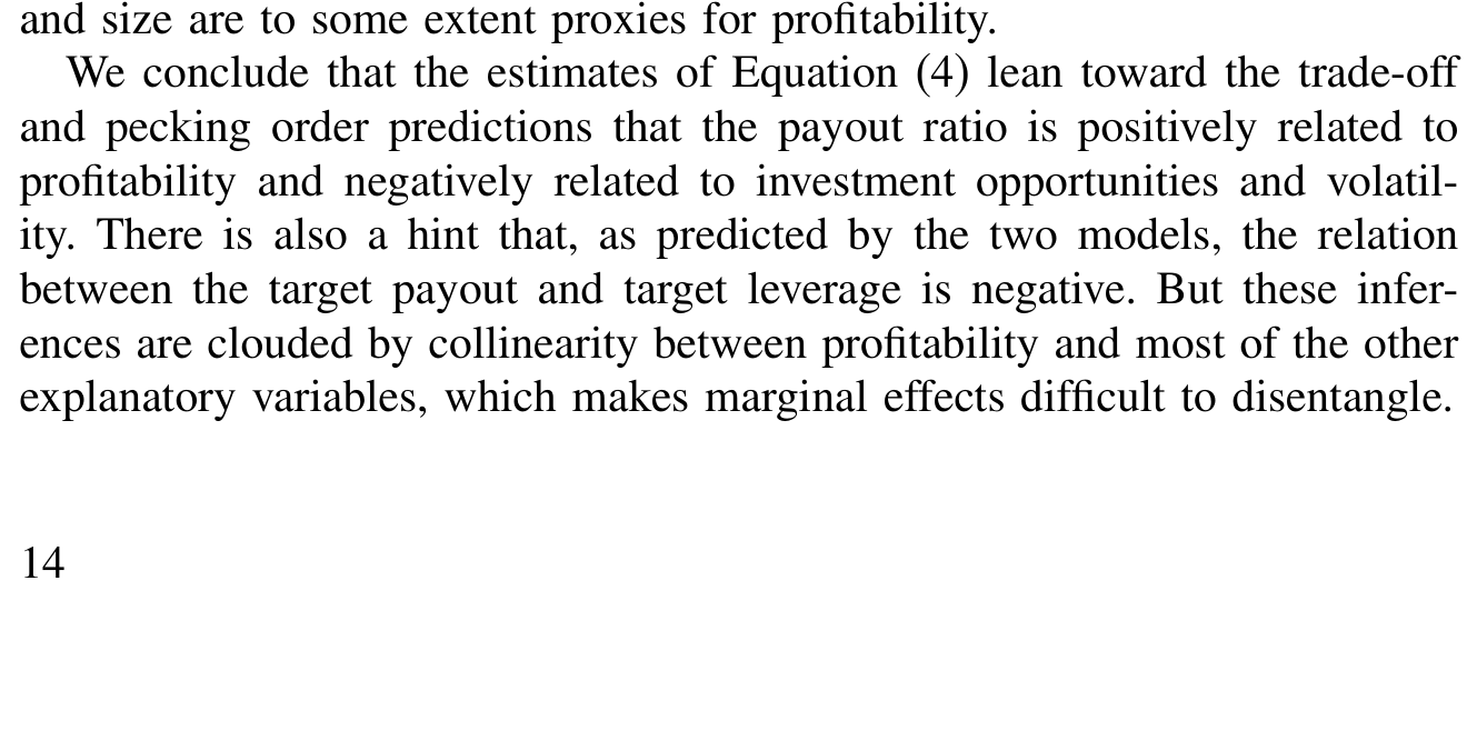 Table 1: shows estimates of Equation (4) that exclude target leverage as