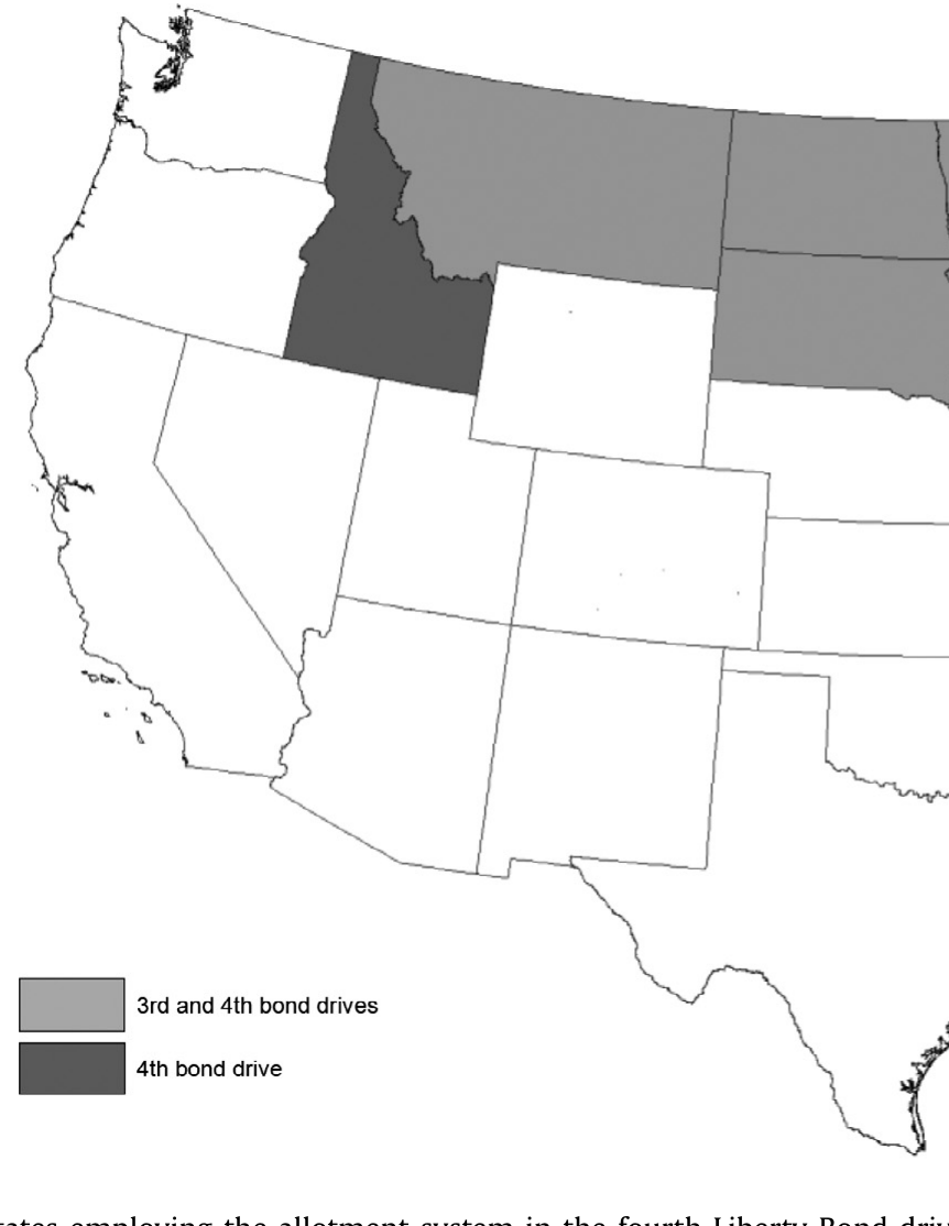 Figure 7: States employing the allotment system in the fourth Liberty Bond drive